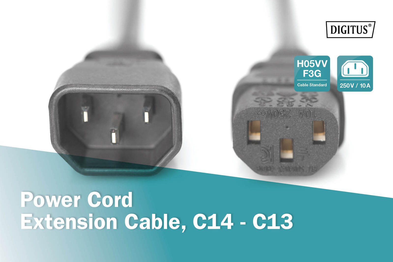 DIGITUS Netzkabelverlängerung, 1,8m, schwarz C13 auf C14 - IEC 60320 - Kaltgerätekabel-Verlängerung H05VV-F3G 0.75qmm