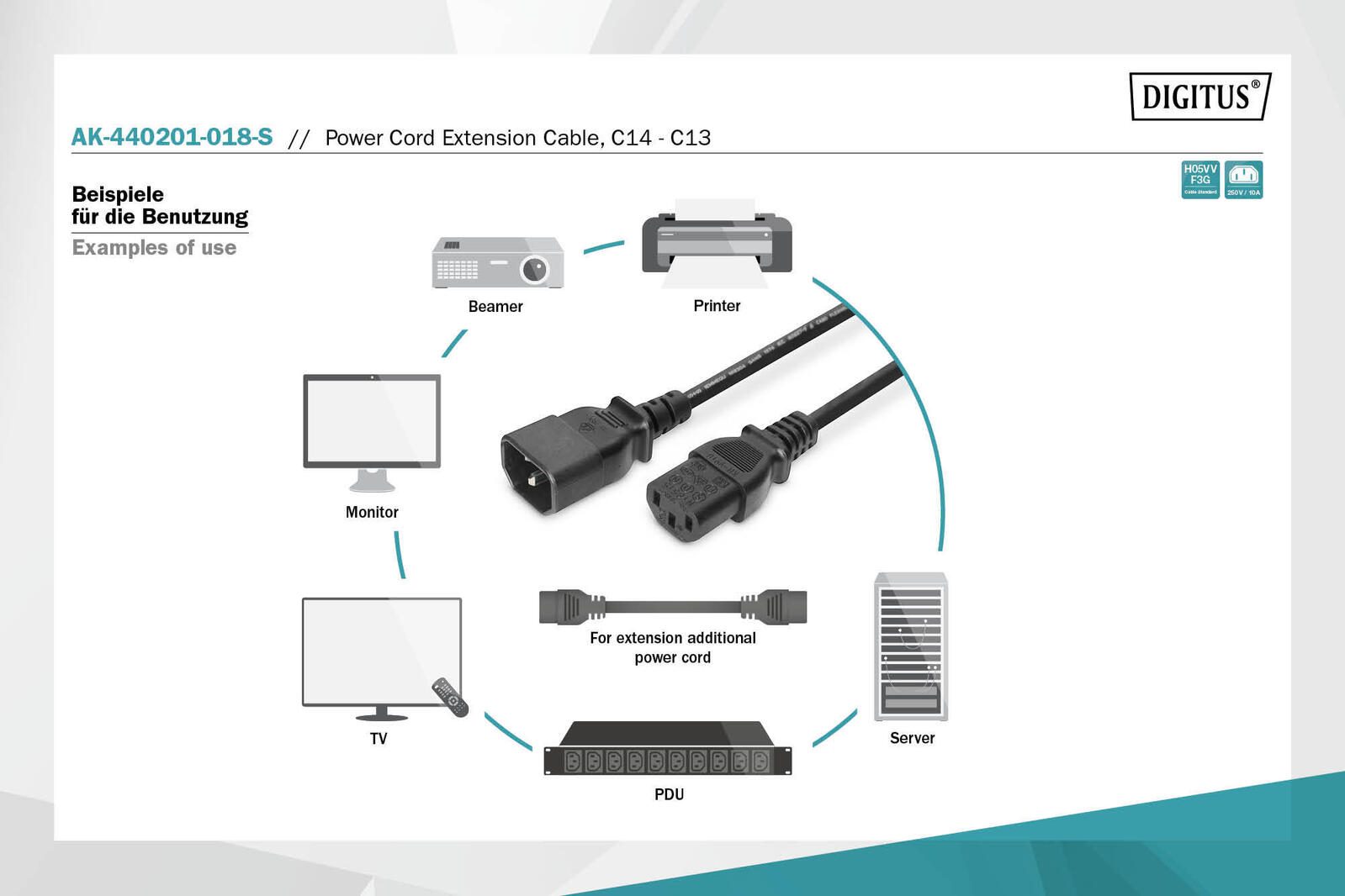 DIGITUS Netzkabelverlängerung, 1,8m, schwarz C13 auf C14 - IEC 60320 - Kaltgerätekabel-Verlängerung H05VV-F3G 0.75qmm