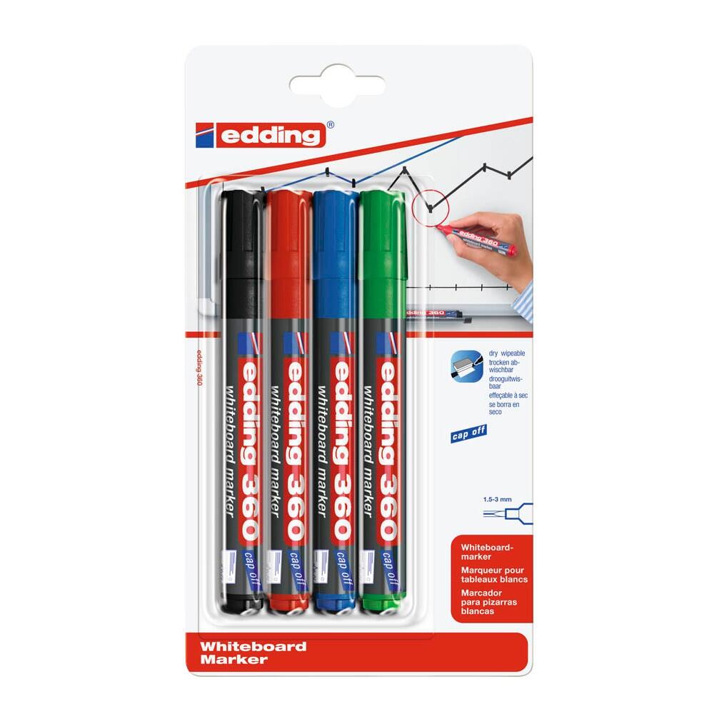 edding 360 Whiteboard-Marker farbsortiert 1,5 - 3,0 mm - 4 Stück