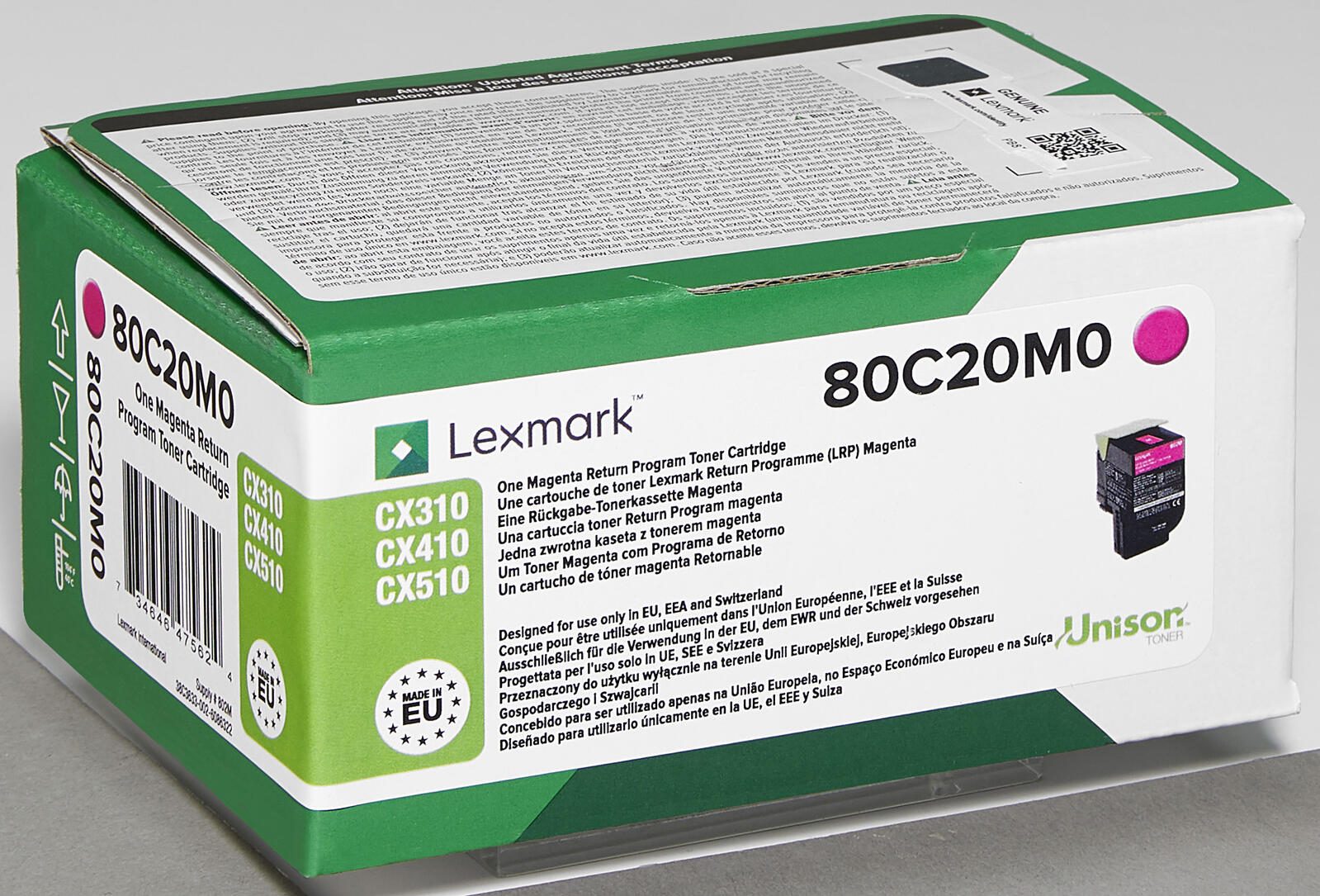 Lexmark Original 802M Toner magenta 1.000 Seiten (80C20M0) für CX310n/dn, CX410e/de/dte, CX510de/dhe/dthe