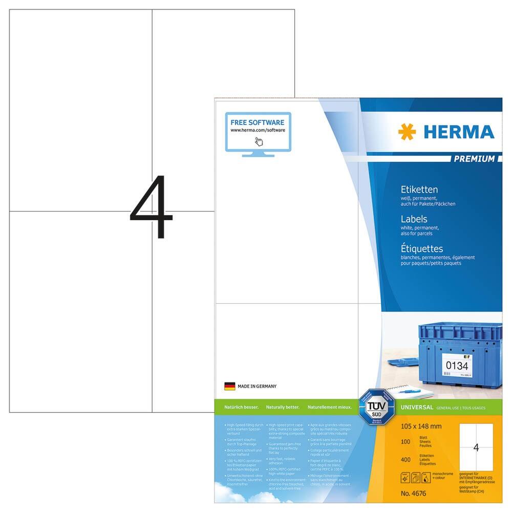 HERMA Etiketten 4676 weiß 105,0 x 148,0 mm - 400 Stück
