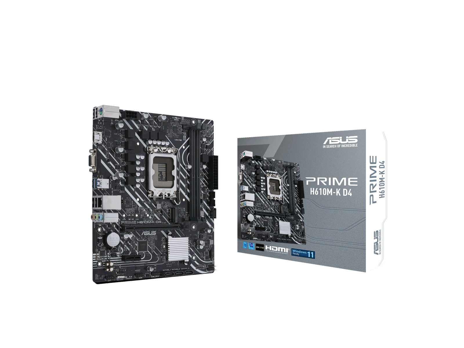 ASUS PRIME H610M-K D4 Mainboard - Intel H610 - Intel LGA1700 socket - DDR4 RAM - Micro-ATX