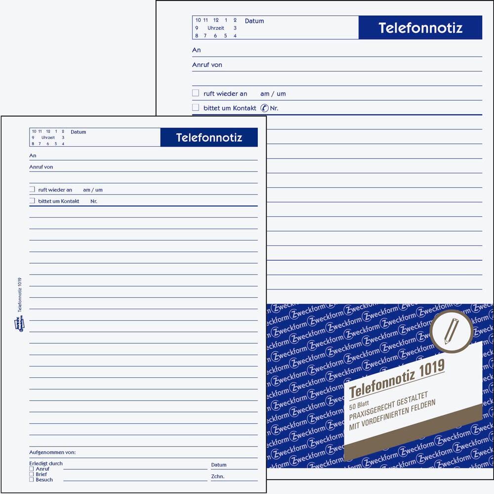 AVERY Zweckform Telefonnotiz Formularbuch 1019 - 50 Blatt