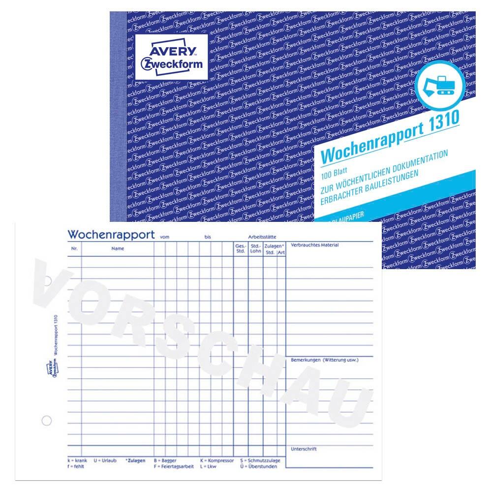 AVERY Zweckform Wochenrapport Formularbuch 1310 - 1 x 100 Blatt