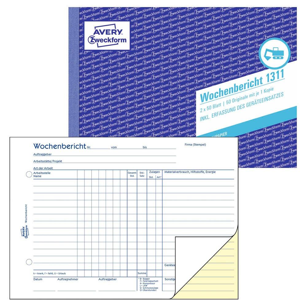 AVERY Zweckform Wochenbericht Formularbuch 1311 - 2 x 50 Blatt