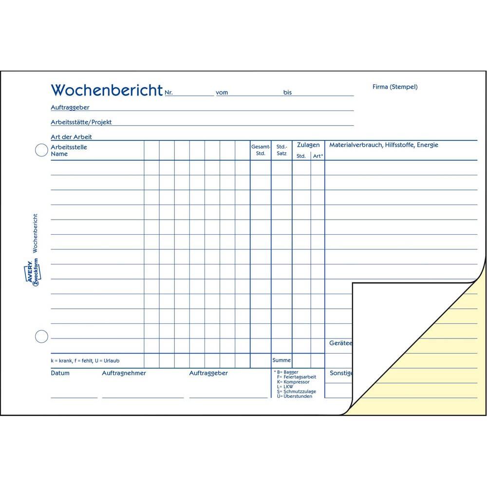 AVERY Zweckform Wochenbericht Formularbuch 1311 - 2 x 50 Blatt