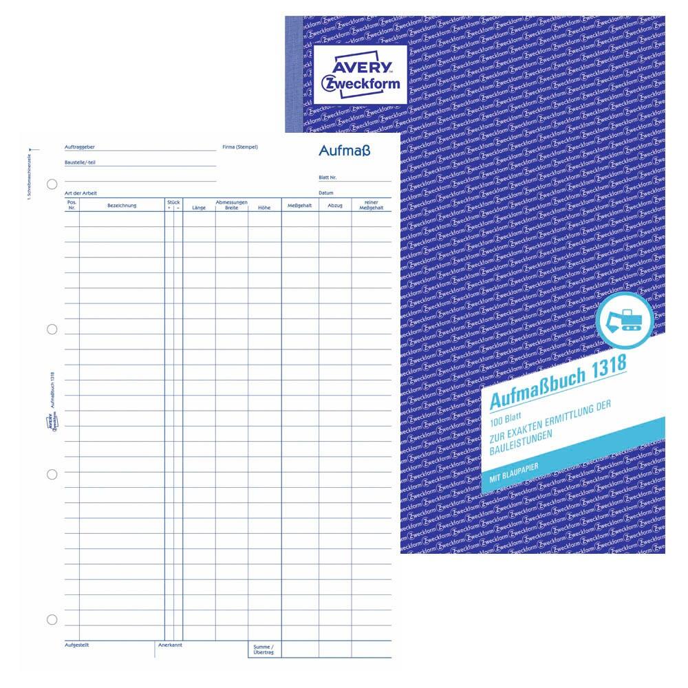 AVERY Zweckform Aufmaßbuch Formularbuch 1318 - 1 x 100 Blatt