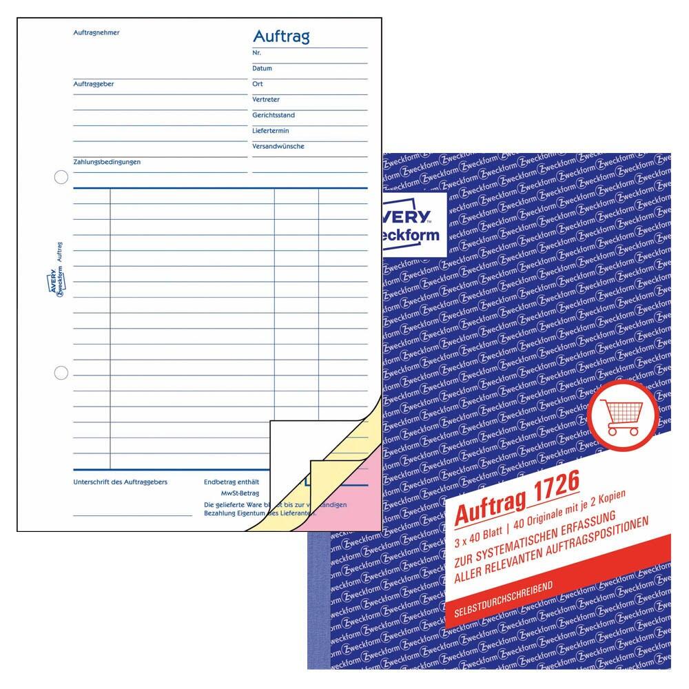 AVERY Zweckform Auftrag Formularbuch 1726 - 3 x 40 Blatt