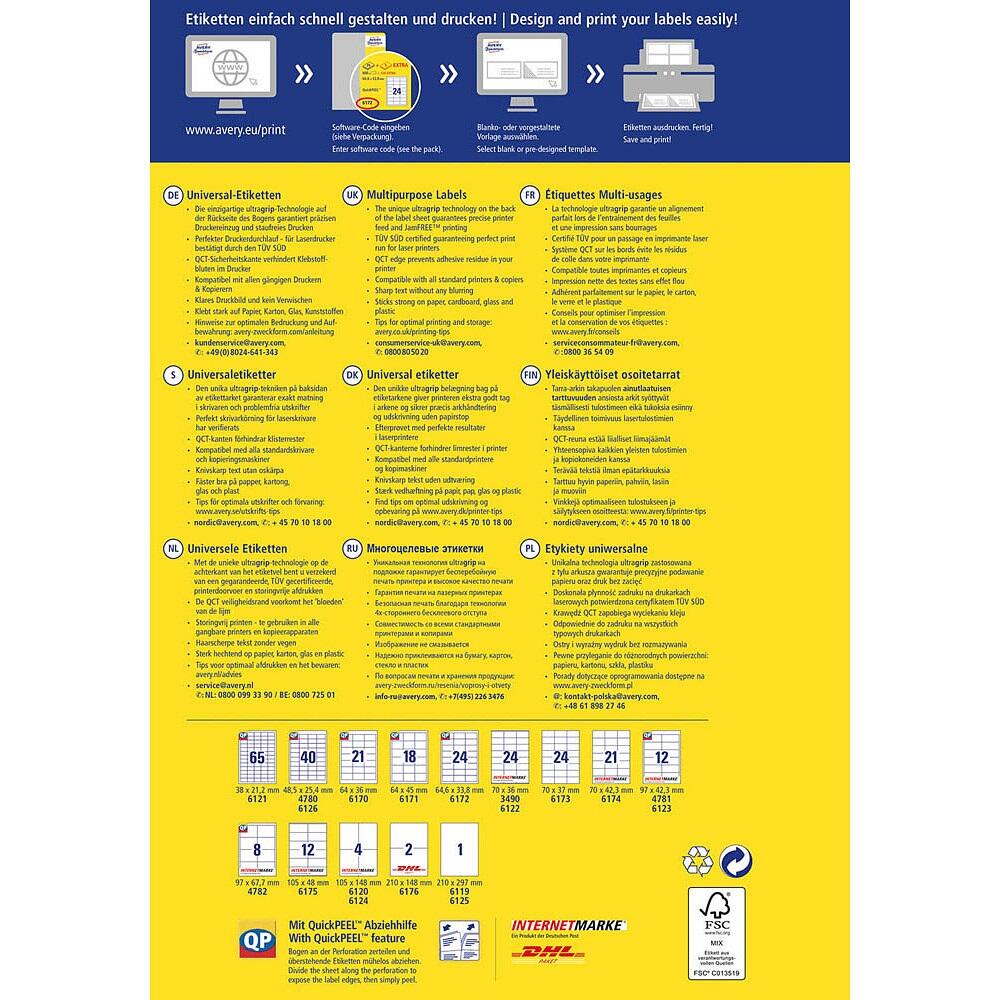 AVERY Zweckform Etiketten 70,0 x 36,0 mm - weiß 720 St.