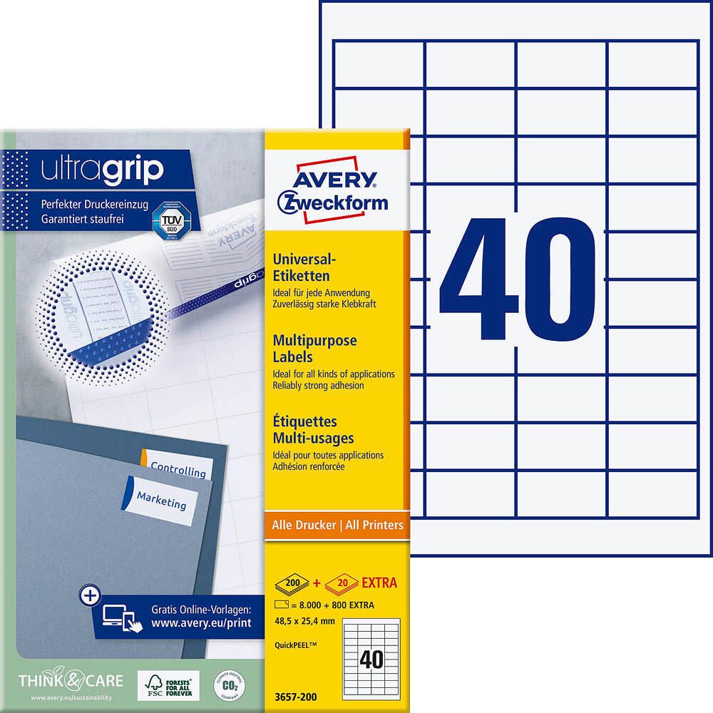 AVERY Zweckform Etiketten 3657 weiß 48,5 x 25,4 mm - 4.000 Stück