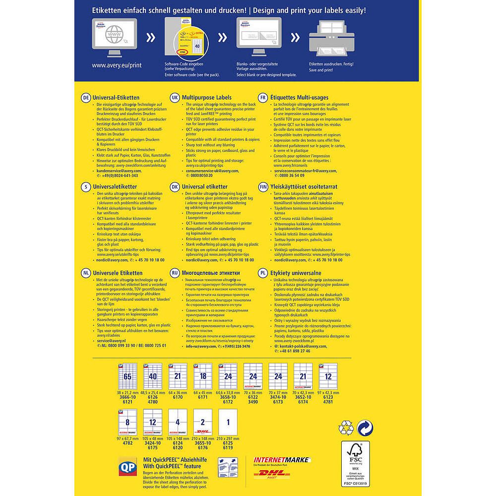 AVERY Zweckform Etiketten 4780 weiß 48,5 x 25,4 mm - 1.200 Stück
