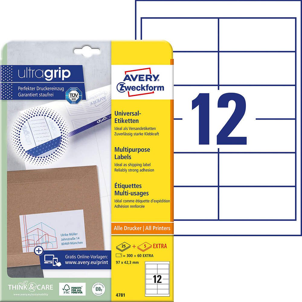 AVERY Zweckform Etiketten 4781 weiß 97,0 x 42,3 mm - 360 Stück