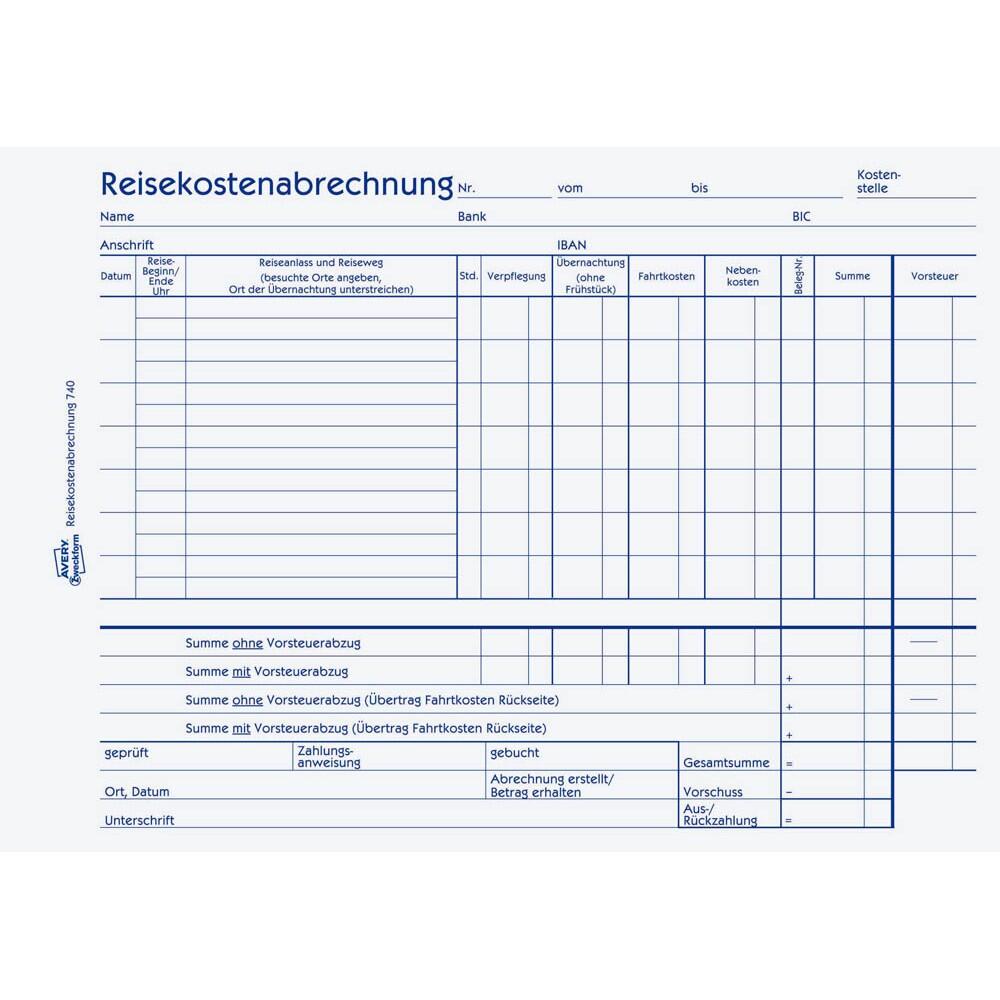 AVERY Zweckform Reisekostenabrechnung 740 DIN A5 - 50 Blatt