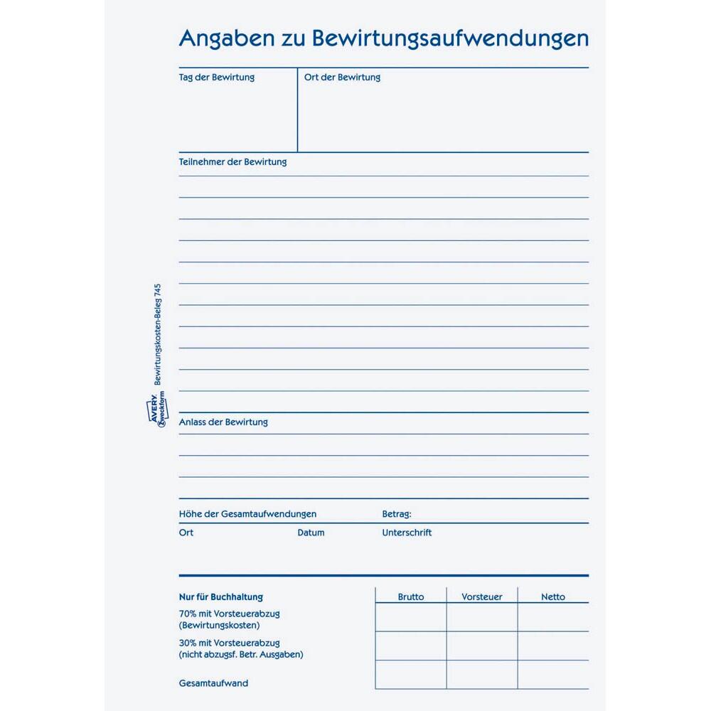 AVERY Zweckform Bewirtungskostenbeleg Formularbuch 745 - 1 x 50 Blatt