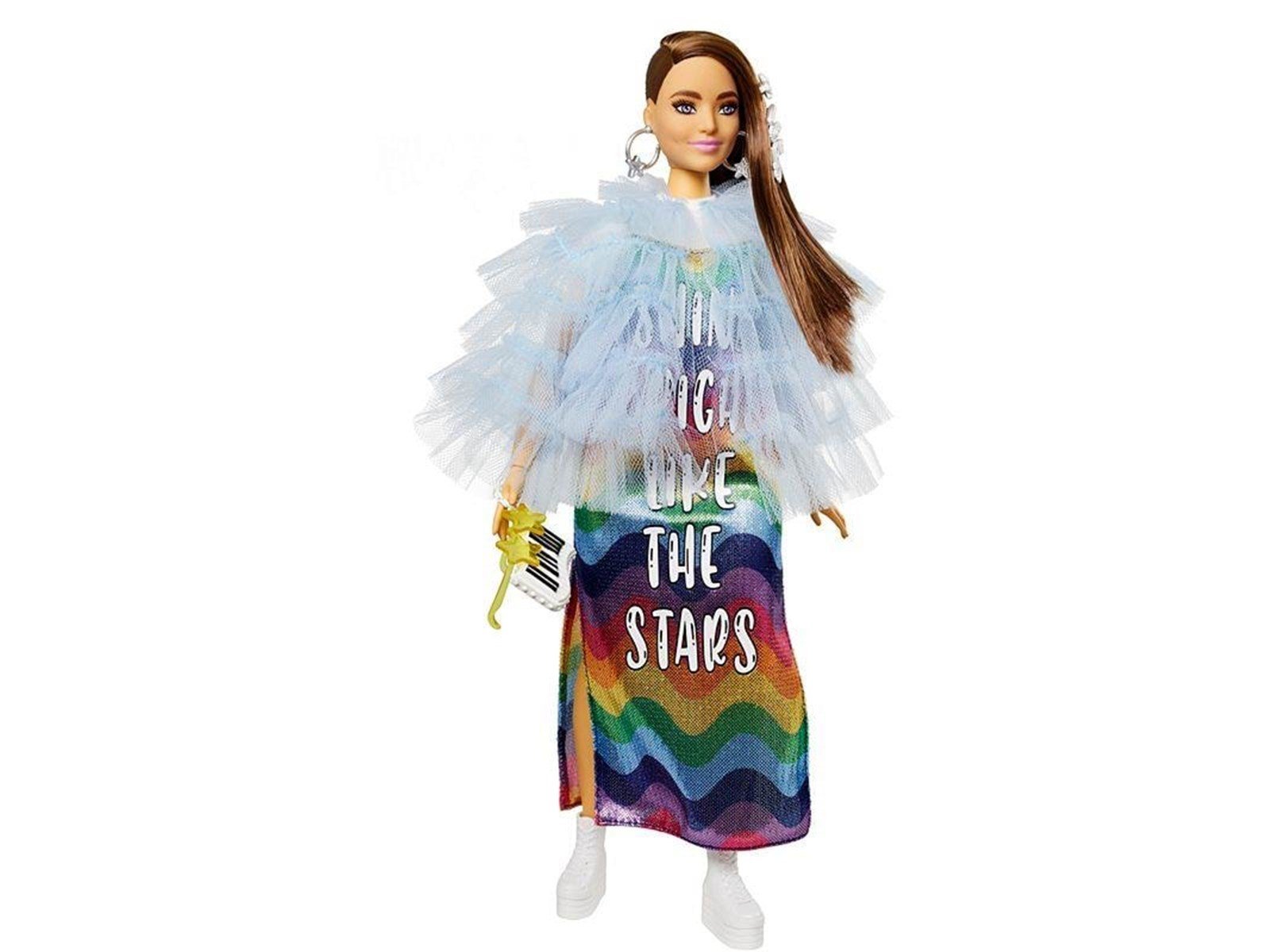 Barbie Blue Coat & Rainbow Dress