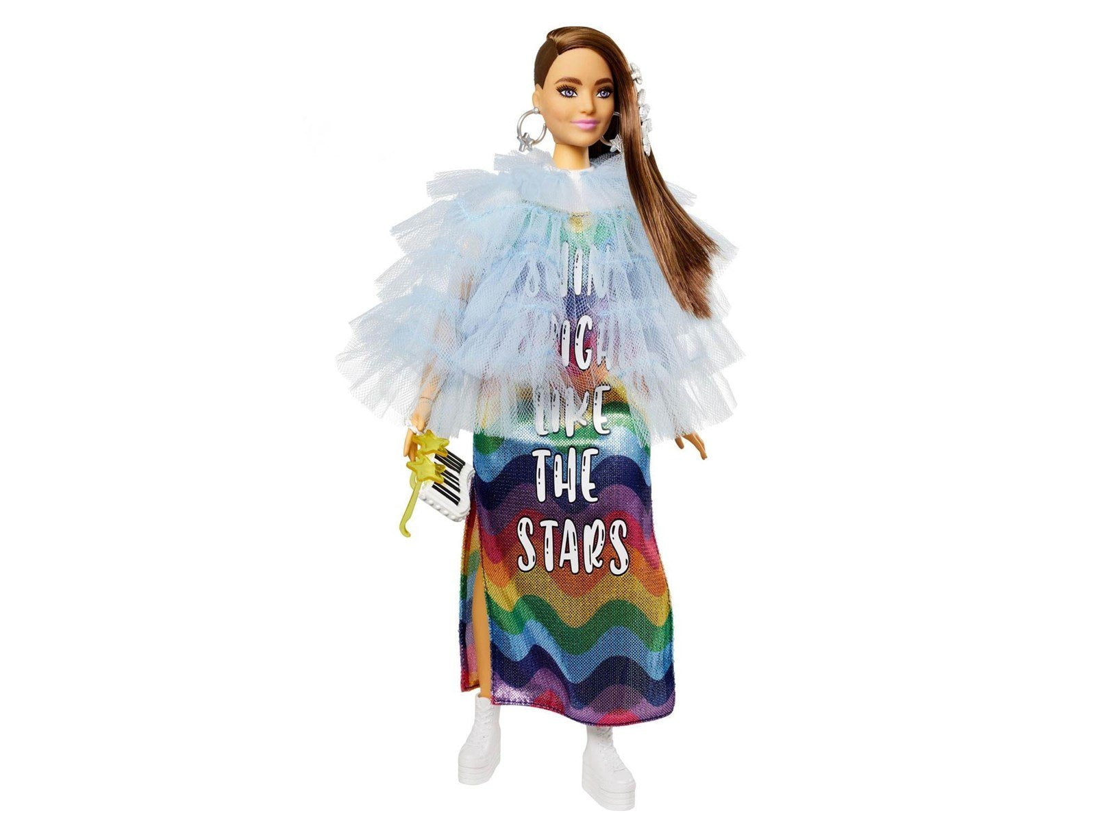 Barbie Blue Coat & Rainbow Dress