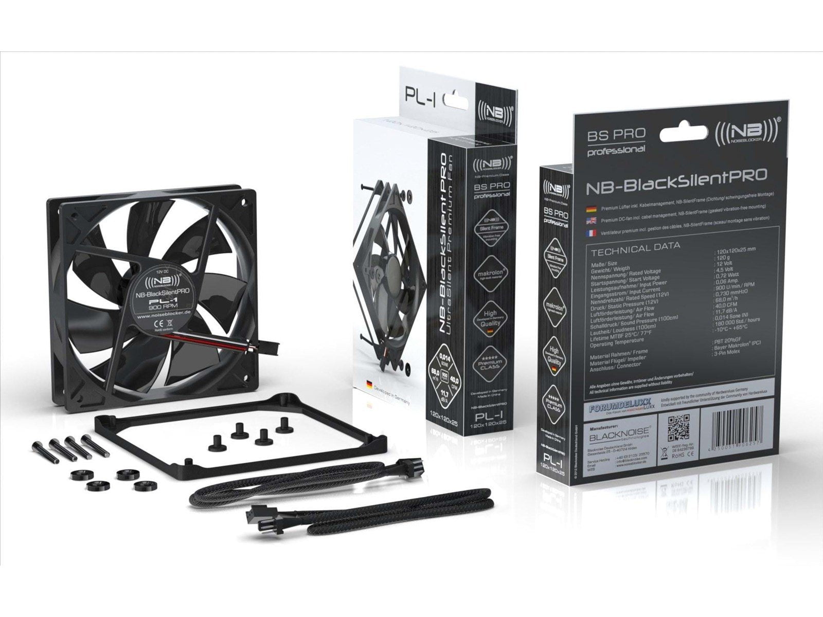 Blacknoise BlackSilent Pro PL-PS - Gehäuselüfter - 120mm - Schwarz - 24 dBA