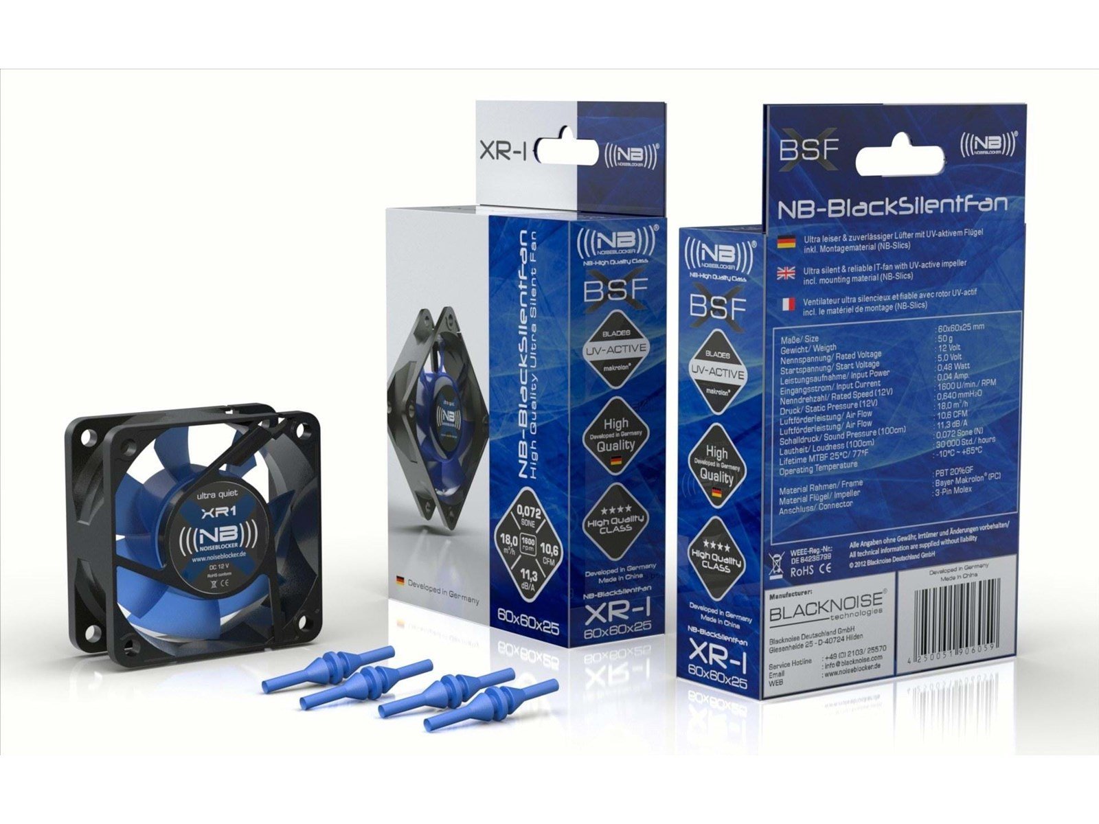 Blacknoise BlackSilentFan XR-2 - Gehäuselüfter - 60mm - Schwarz mit blauen Flügeln - 15 dBA