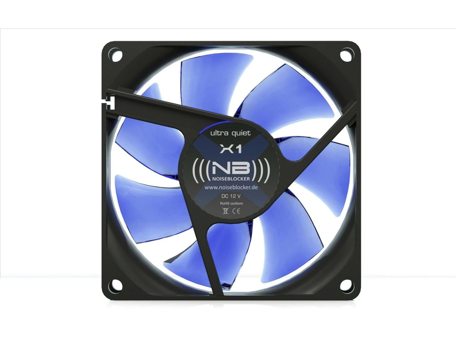Blacknoise BlackSilentFan X-1 - Gehäuselüfter - 80mm - Schwarz mit blauen Flügeln - 10 dBA