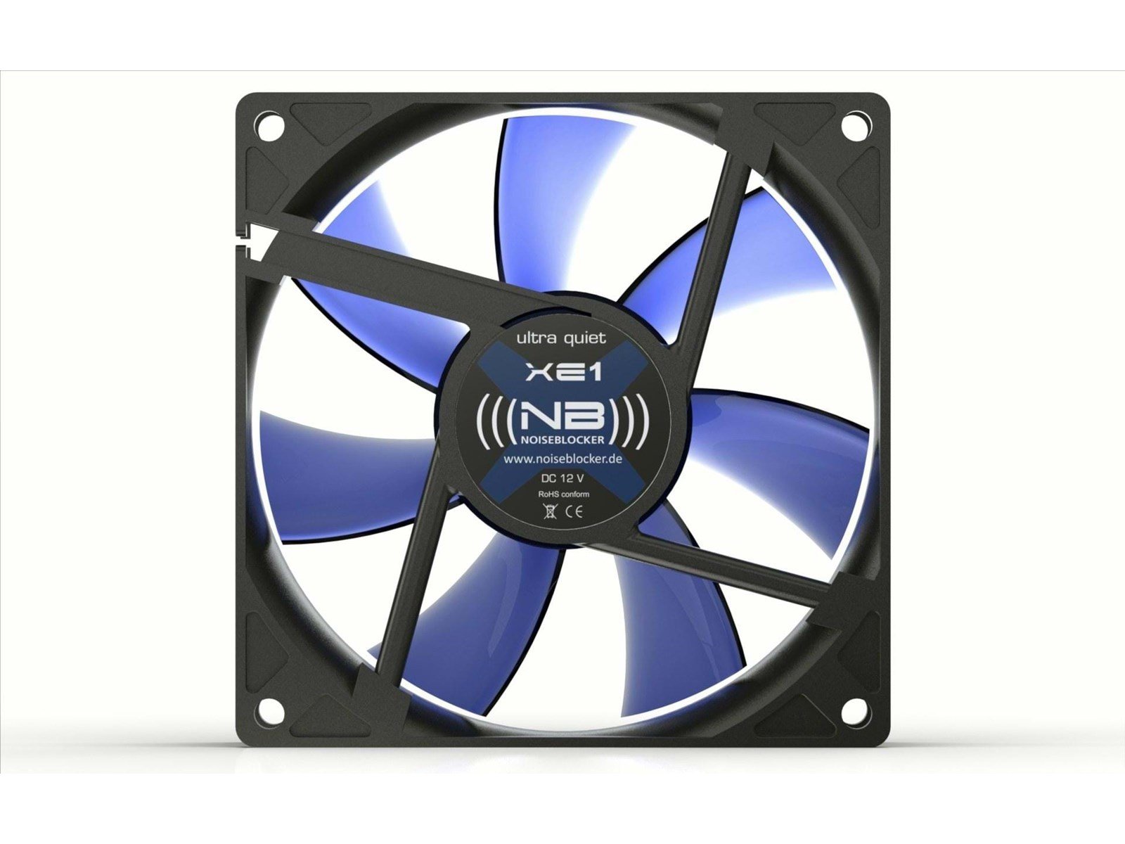 Blacknoise BlackSilentFan XE-1 - Gehäuselüfter - 92mm - Schwarz mit blauen Flügeln - 17 dBA
