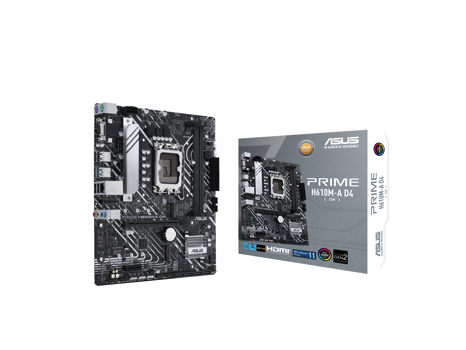 ASUS PRIME H610M-A D4-CSM Mainboard - Intel H610 - Intel LGA1700 socket - DDR4 RAM - Micro-ATX