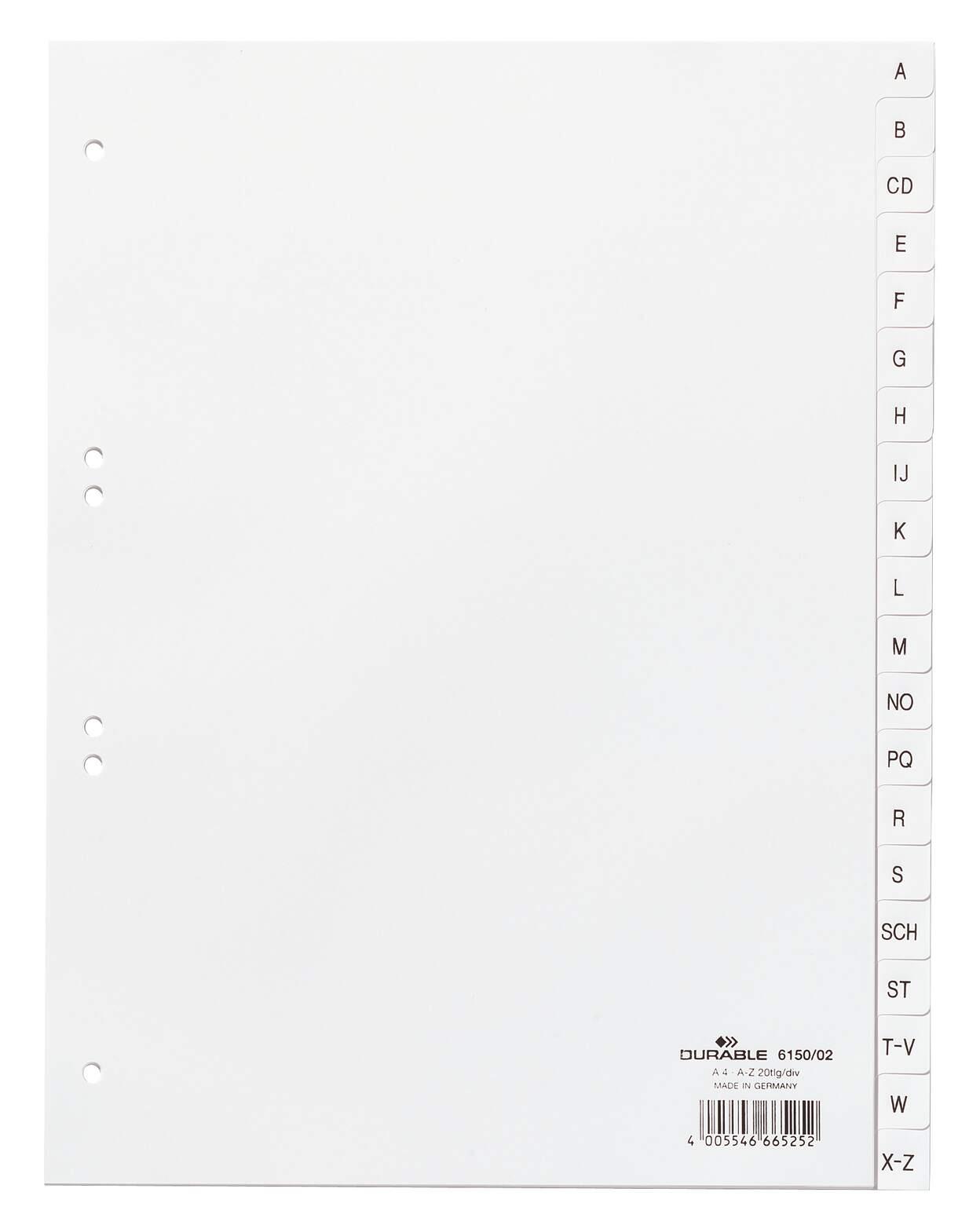DURABLE Ordnerregister DIN A4 A-Z geprägt mit Deckblatt PP - 20-tlg.