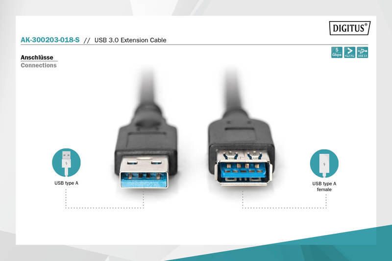 DIGITUS USB -3.0-Verlängerungskabel, konform, schwarz