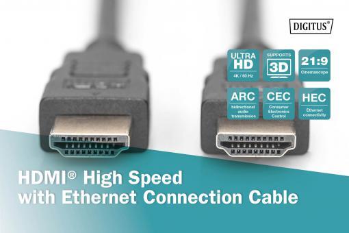 DIGITUS HDMI mit Ethernet-Anschlusskabel High Speed 10m