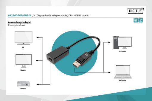 DIGITUS DisplayPort-Adapterkabel - DisplayPort / HDMI 0,15m