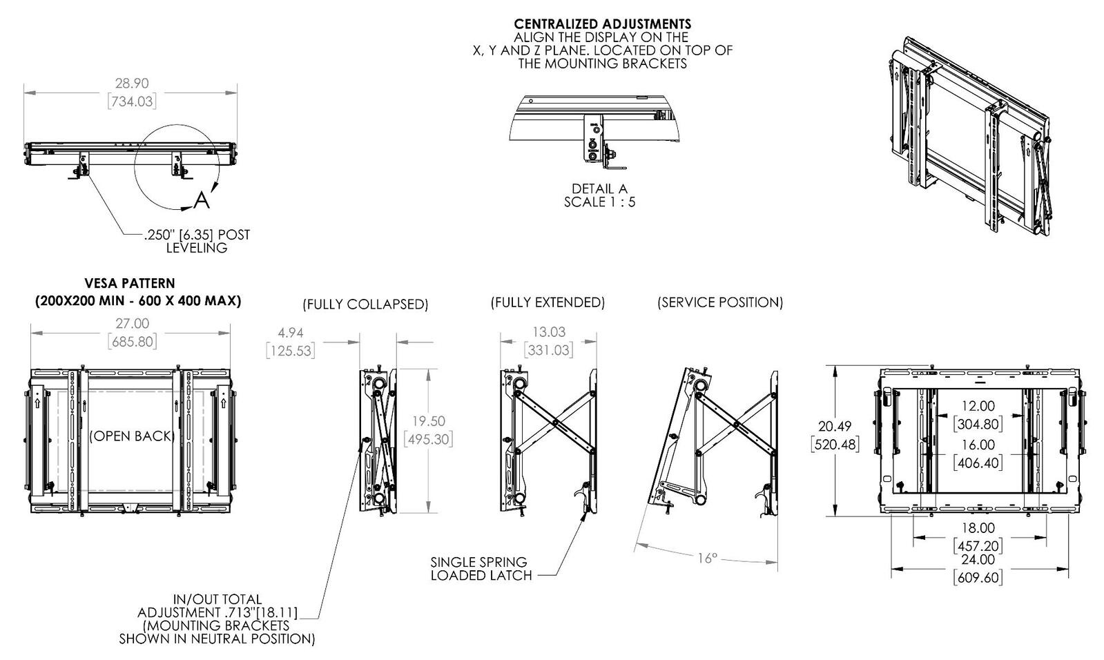 Vogel's PFW 6870 Pop-out-Videowandmodul für 94-165 cm (37-65') drehbar, max. 72 kg, Vesa max. 600 x 400, schwarz
