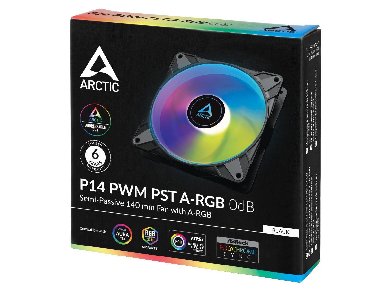 Arctic P14 PWM PST A-RGB - Black - Gehäuselüfter - 140mm - Schwarz mit RGB LED - 23 dBA
