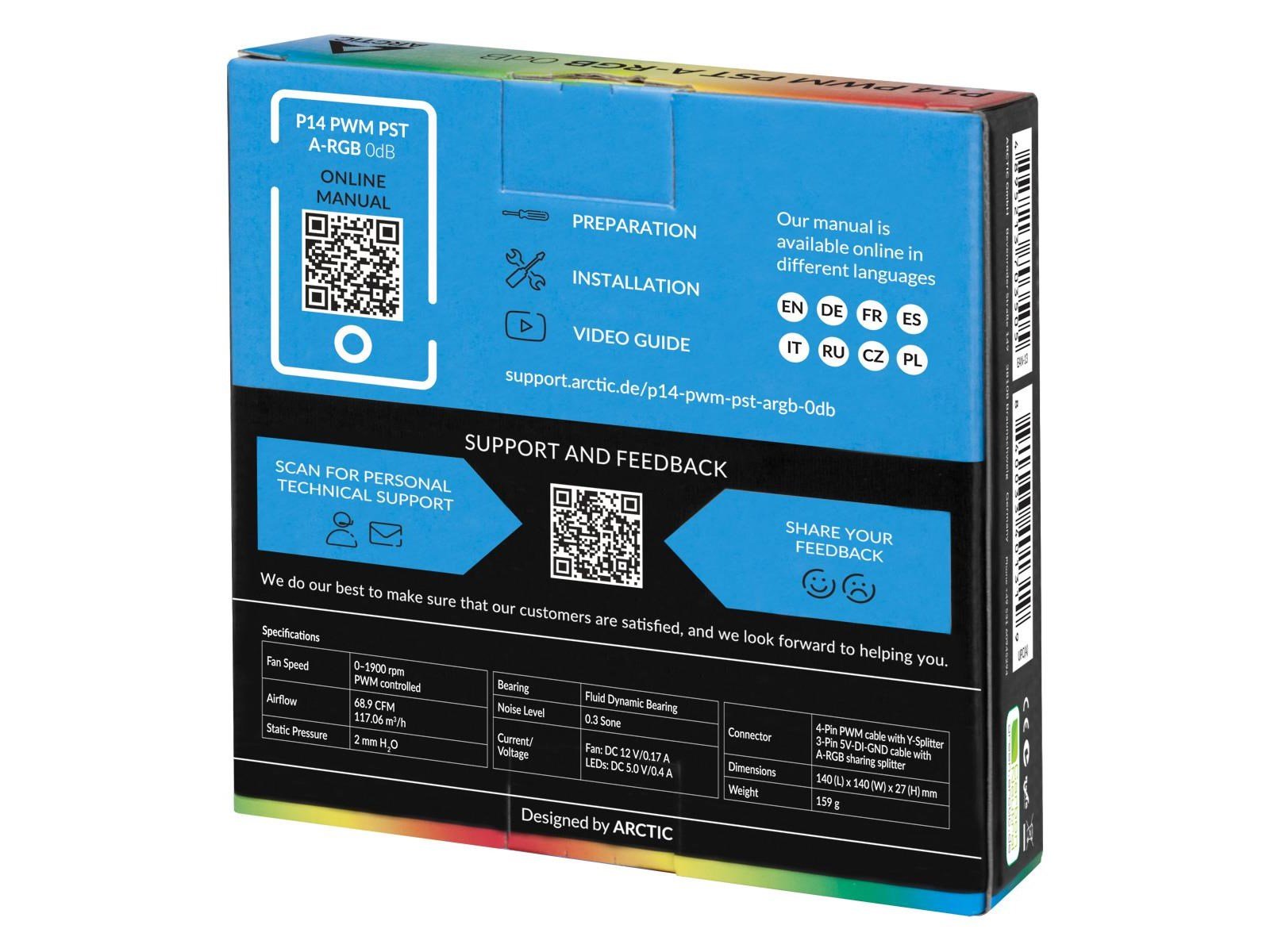 Arctic P14 PWM PST A-RGB - Black - Gehäuselüfter - 140mm - Schwarz mit RGB LED - 23 dBA