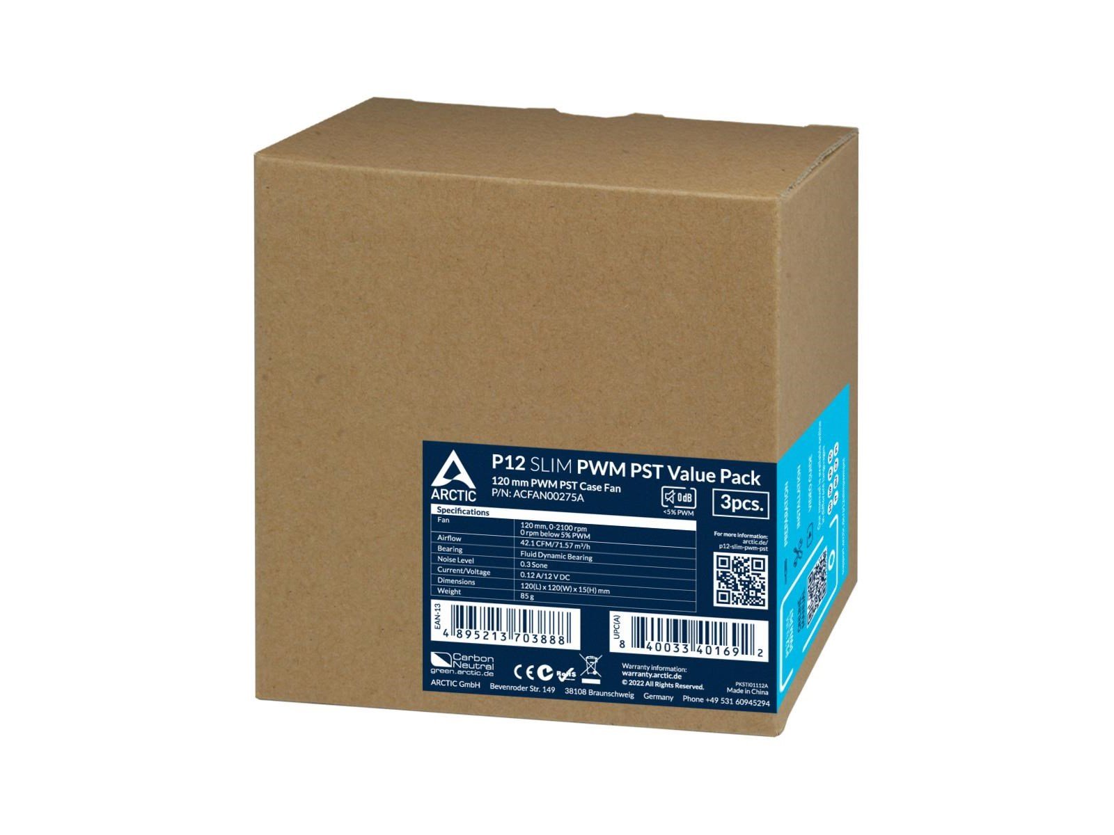 Arctic P12 Slim PWM PST - 3-pack value pack - Gehäuselüfter - 120mm - Schwarz - 23 dBA