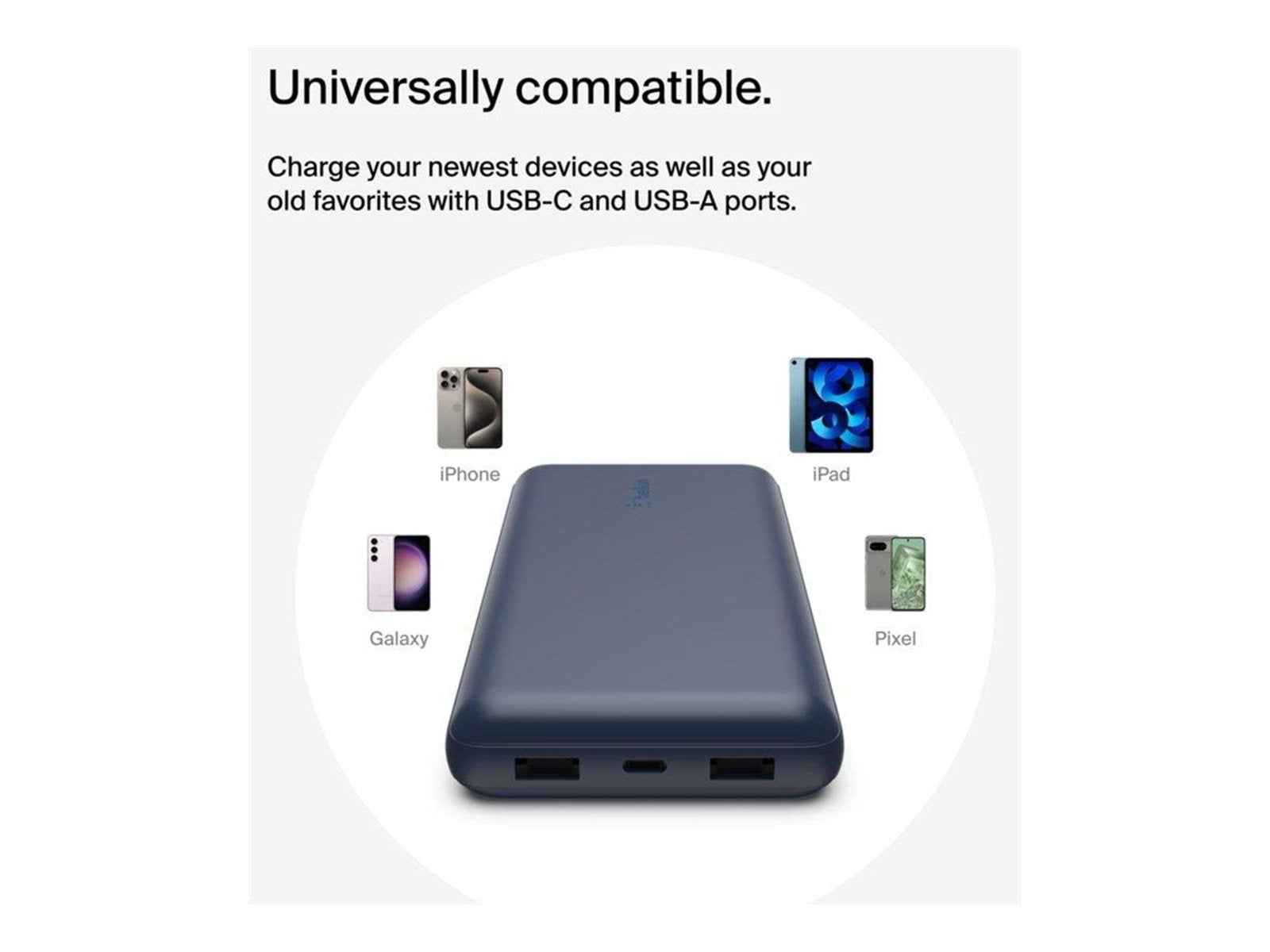 Belkin Power Bank 20K USB-A and USB-C 15W blue Powerbank (Akku) - 20000 mAh