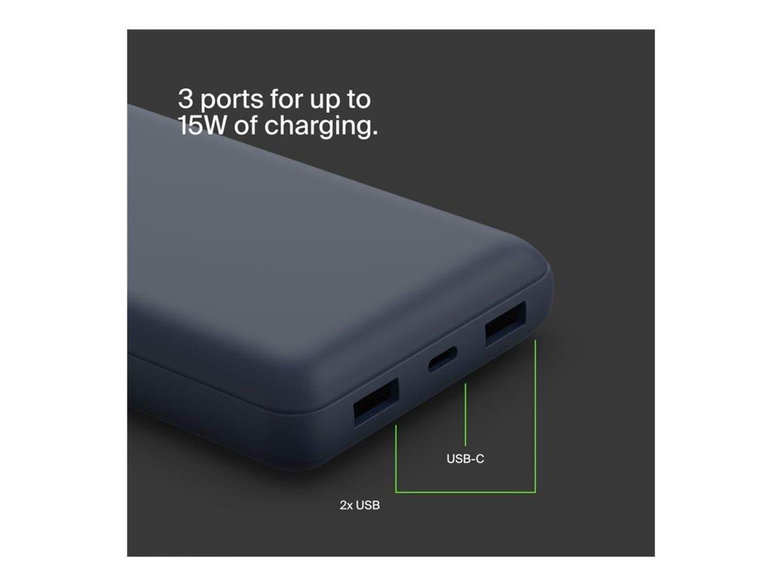 Belkin Power Bank 20K USB-A and USB-C 15W blue Powerbank (Akku) - 20000 mAh