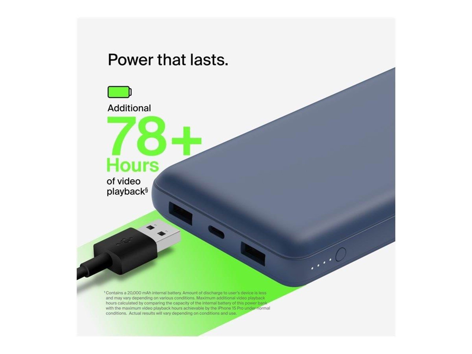Belkin Power Bank 20K USB-A and USB-C 15W blue Powerbank (Akku) - 20000 mAh