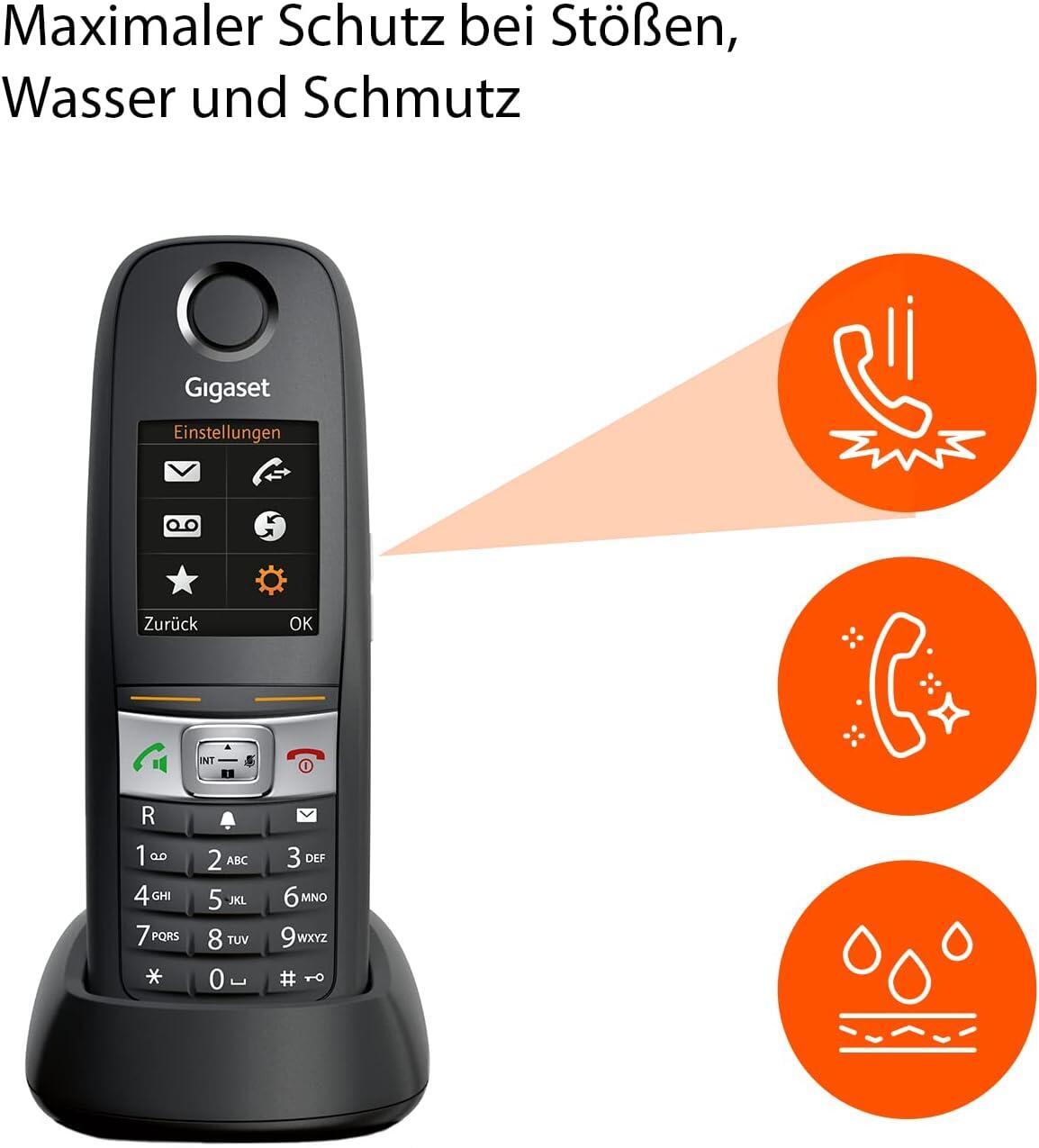 Gigaset E630 Großtastentelefon mit Rufnummernanzeige, schnurlos IP65 - schwarz