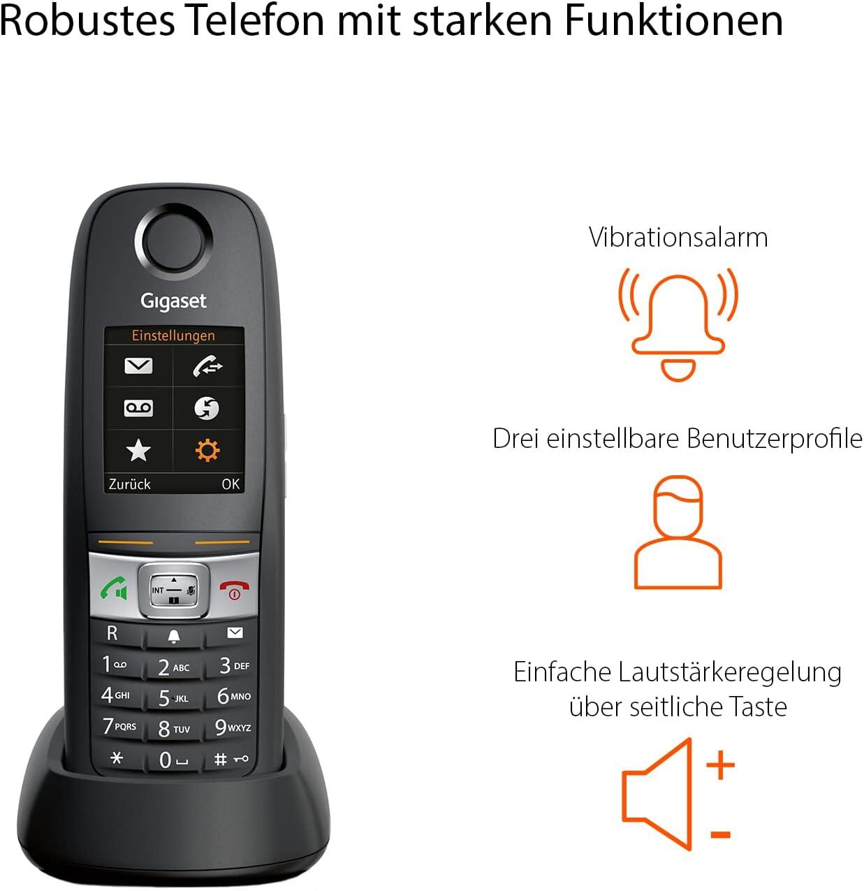 Gigaset E630 Großtastentelefon mit Rufnummernanzeige, schnurlos IP65 - schwarz