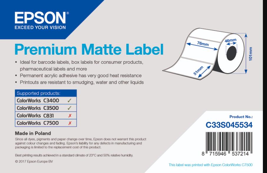 Epson Premium - Matte, gestanzte Etiketten - 76 x 51 mm - 650 Etikett(en) - für Epson TM-C3400-LT