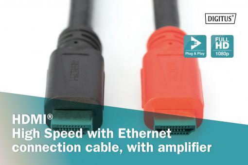 DIGITUS HDMI mit Ethernet-Anschlusskabel High Speed mit Verstärker 20m