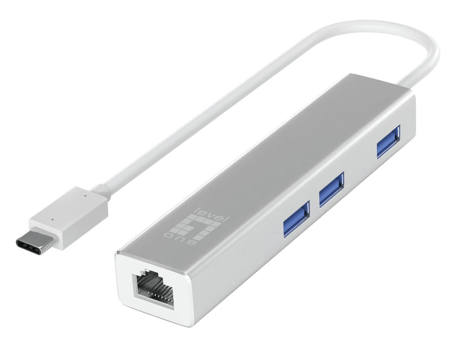 LevelOne Adapter USB-C -> RJ45 10/100/1000,3xUSB3.0 0,15m si