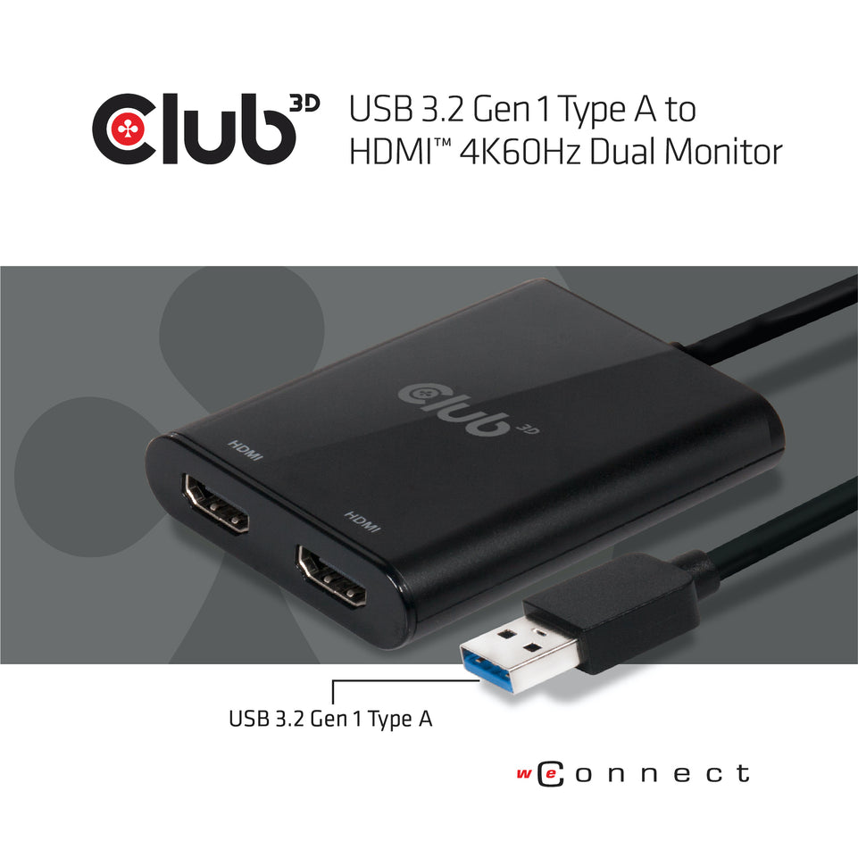 Club3D Adapter USB 3.1 Typ A > 2x HDMI 2.0 4K@60Hz akt.St/Bu ret