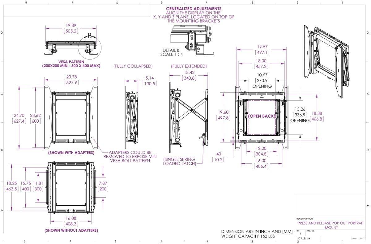 Vogel's PFW 6875 Pop-out-Videowandmodul für 94-165 cm (37-65') drehbar, max. 72 kg, Vesa max. 600 x 400, schwarz