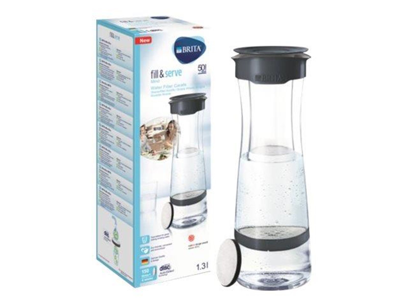 Brita Fill&Serve Mind - water filter carafe - dark grey - Size 10.8 cm - Height 32 cm - 1.3 L