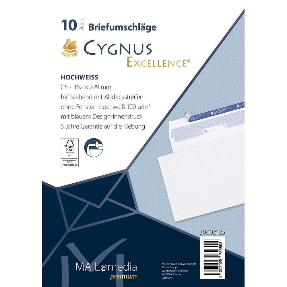 MAILmedia Briefumschläge Cygnus Excellence® DIN C5 ohne Fenster hochweiß haftklebend - 10 Stück