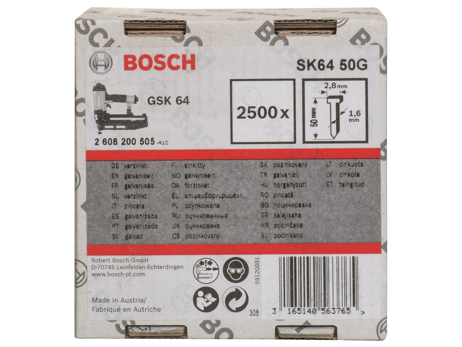 Bosch DYKKERT 1.6/16G 50MM 2500 STK