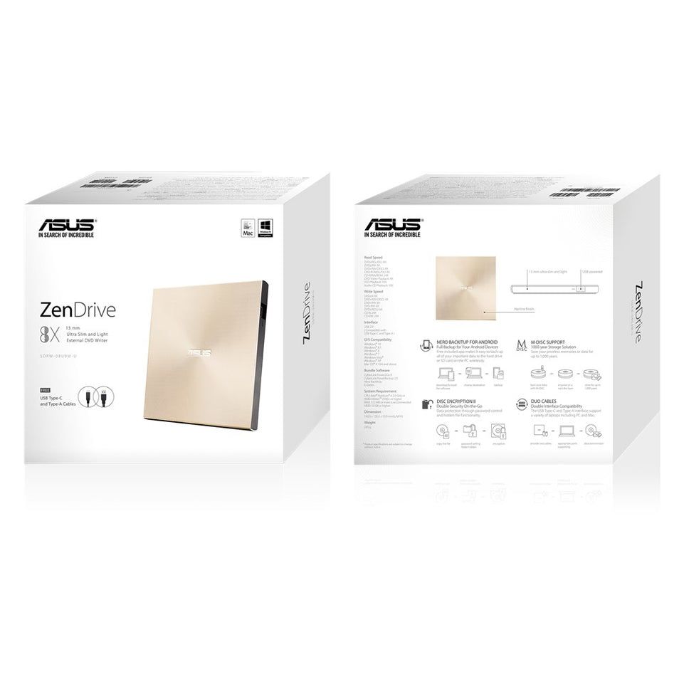 ASUS SDRW-08U9M-U EXT UltraSlim USB ZEN gold TypC Kabel