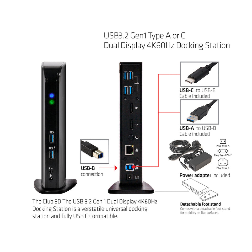 Club3D 4K Dockingst.60Hz USB3 ->6xUSB3/2xDP/LAN/Audio bl. retail