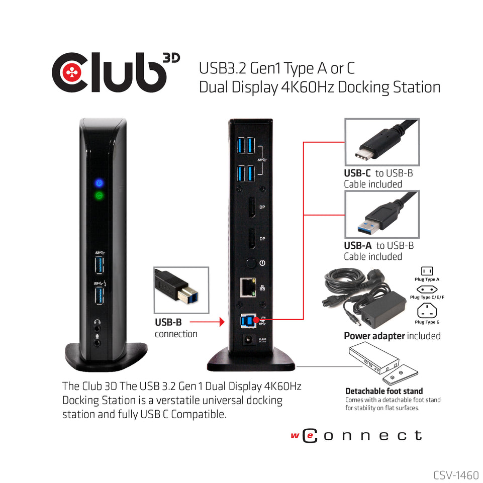 Club3D 4K Dockingst.60Hz USB3 ->6xUSB3/2xDP/LAN/Audio bl. retail