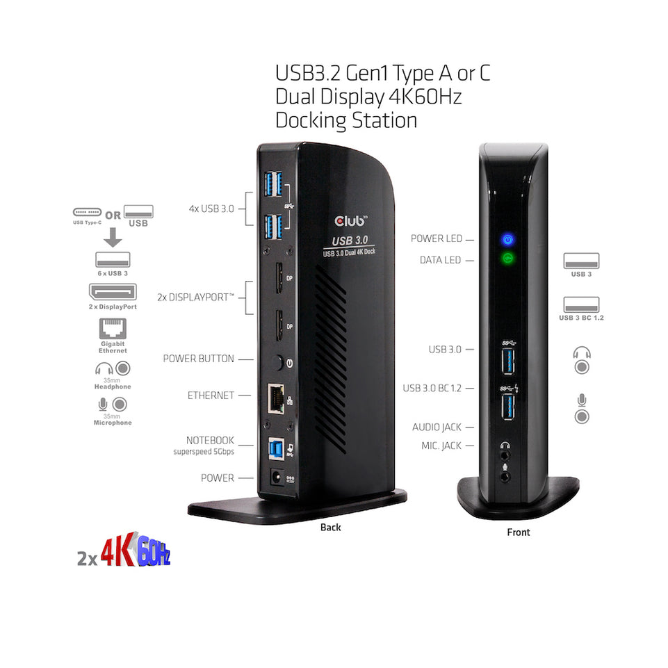 Club3D 4K Dockingst.60Hz USB3 ->6xUSB3/2xDP/LAN/Audio bl. retail